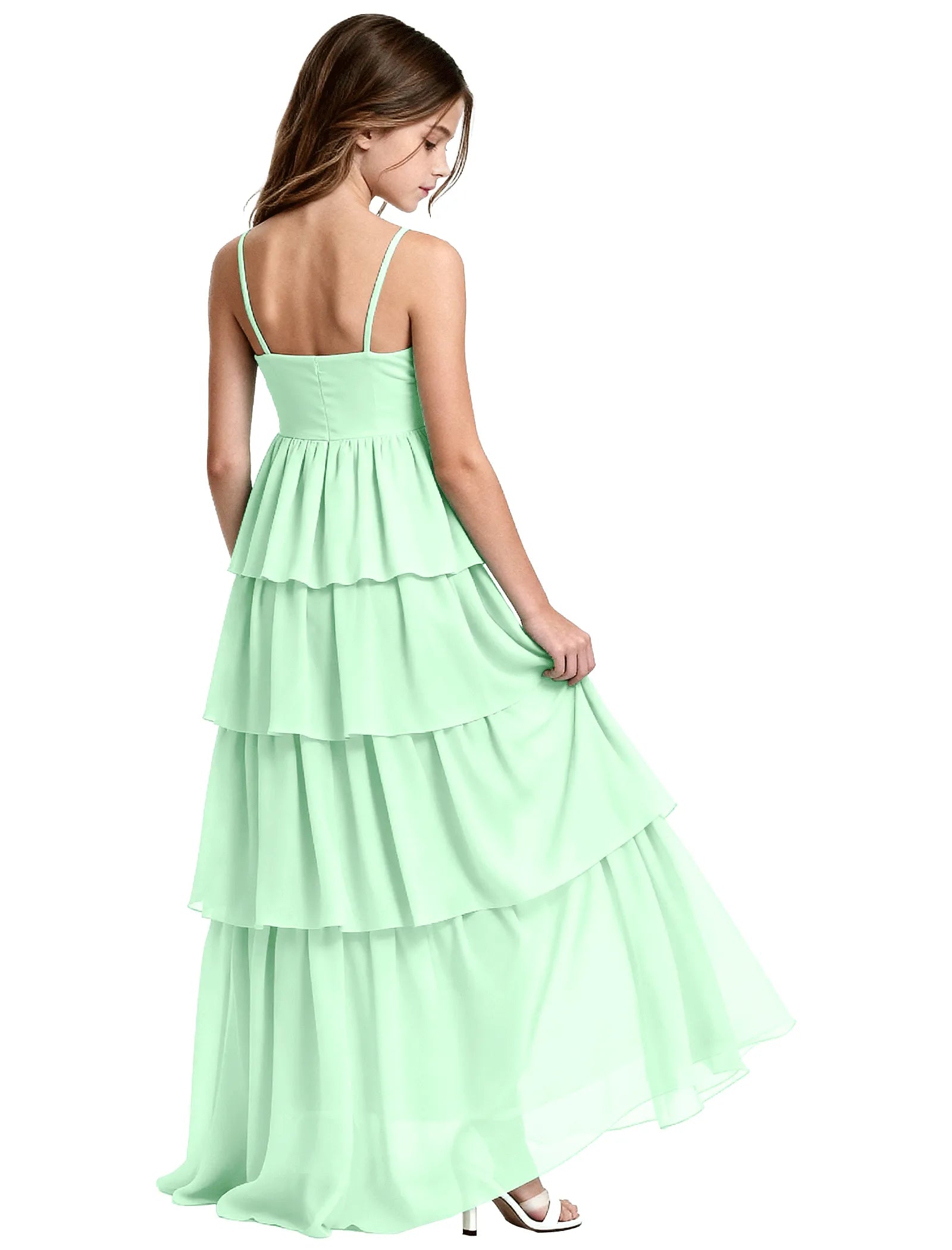Tiered Chiffon Maxi Dress for Girls with Slit Detail
