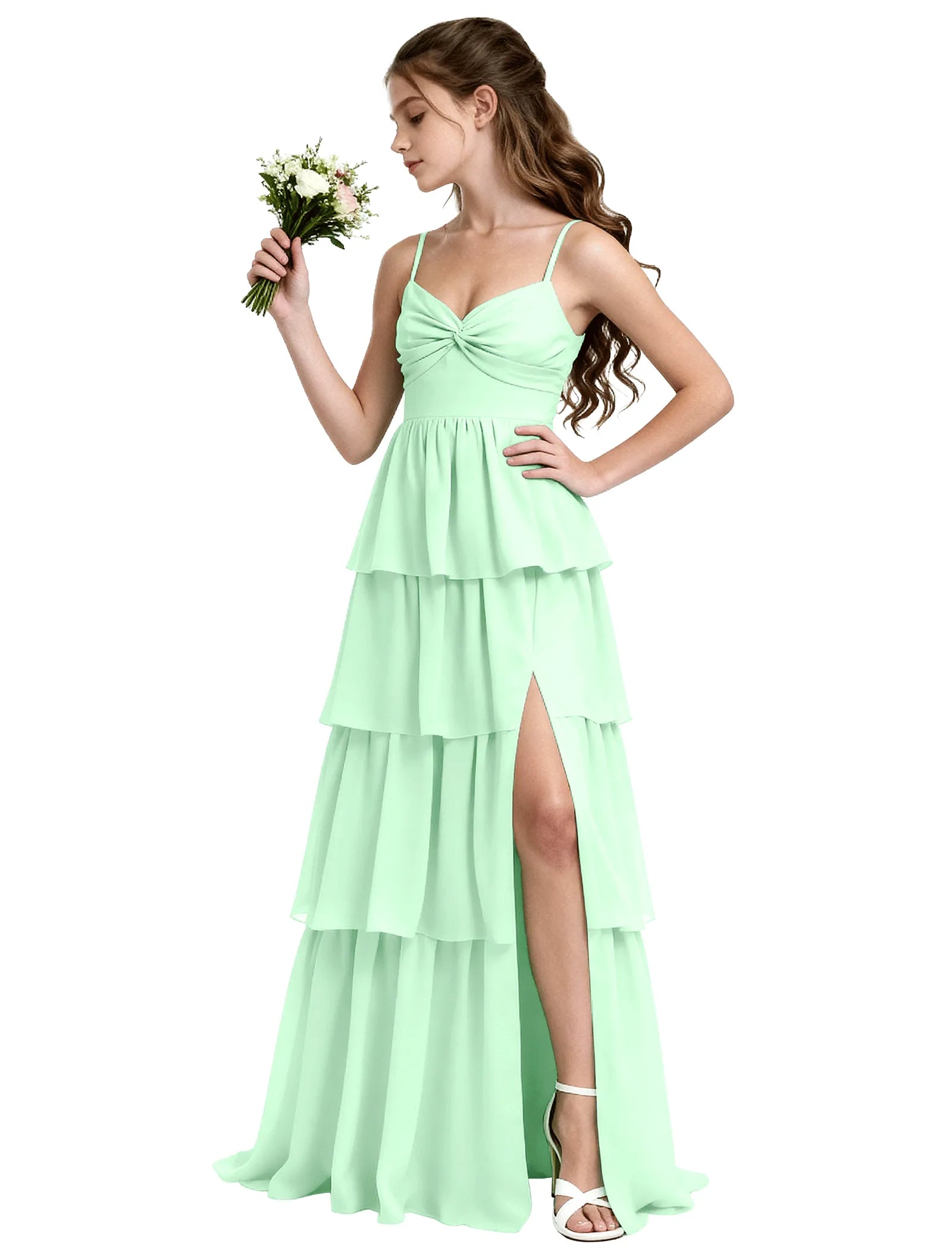 Tiered Chiffon Maxi Dress for Girls with Slit Detail