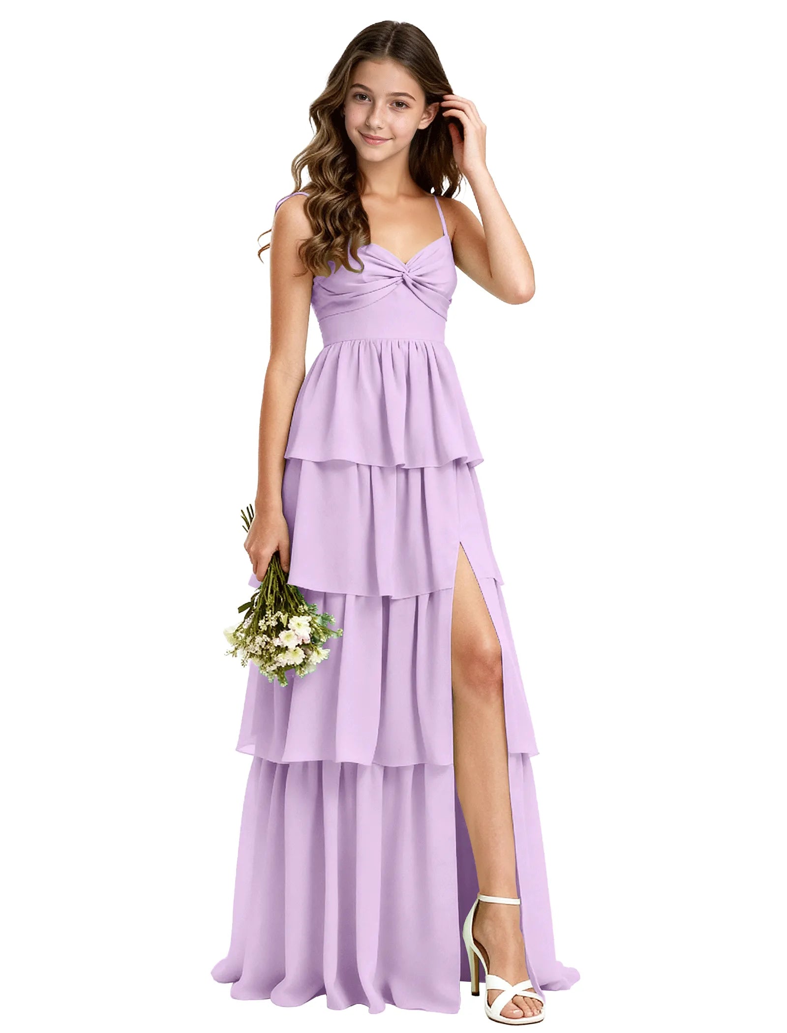 Tiered Chiffon Maxi Dress for Girls with Slit Detail