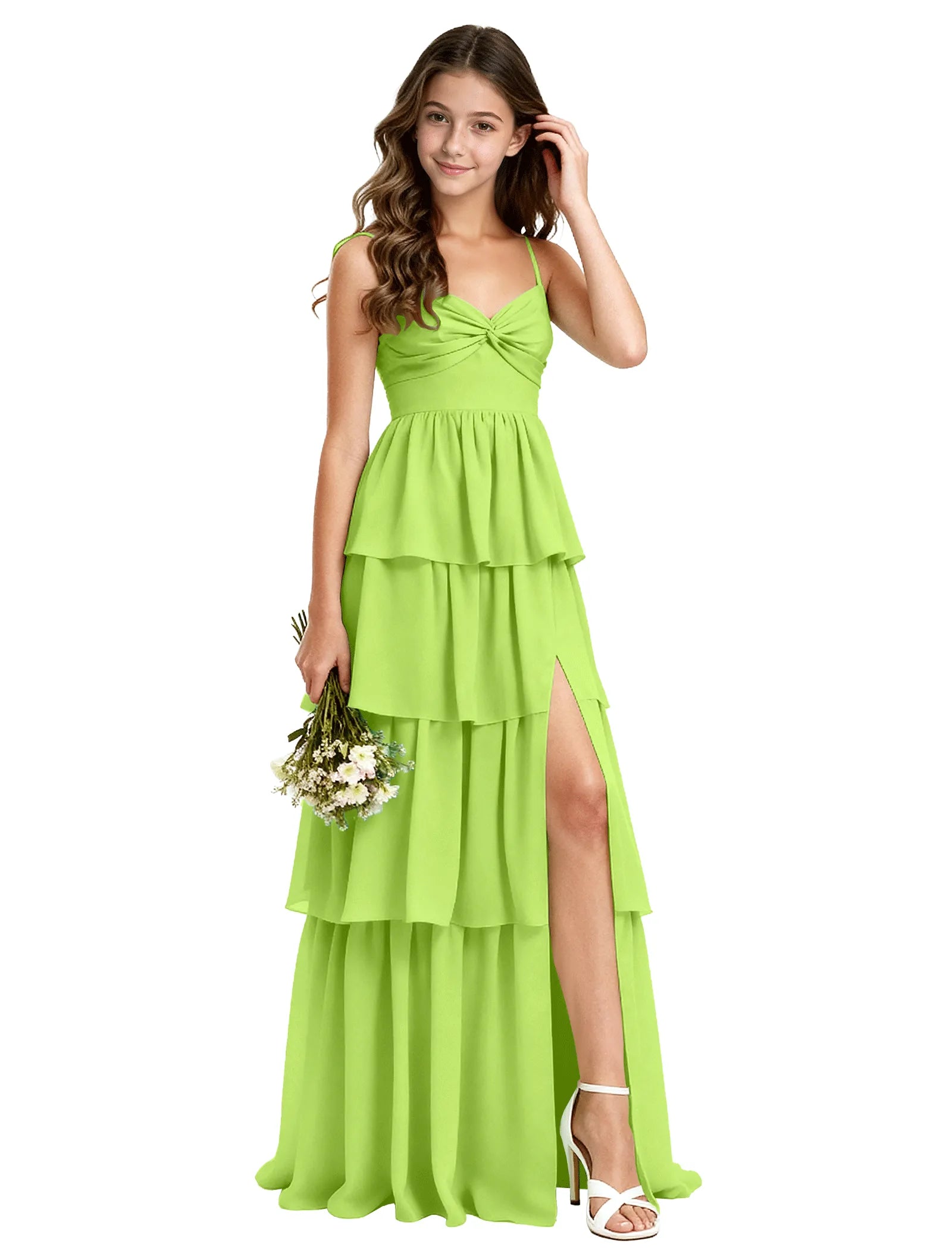 Tiered Chiffon Maxi Dress for Girls with Slit Detail