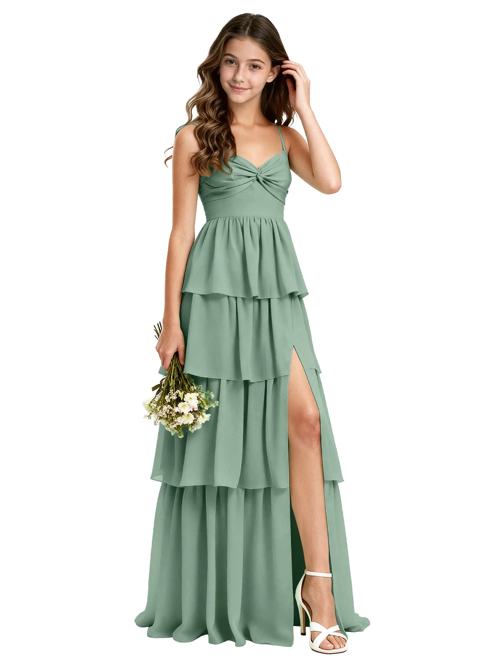 Tiered Chiffon Maxi Dress for Girls with Slit Detail