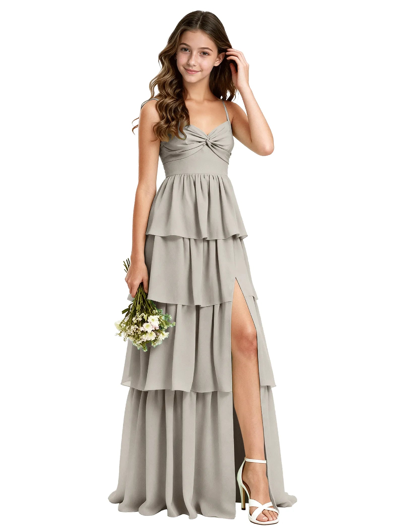 Tiered Chiffon Maxi Dress for Girls with Slit Detail