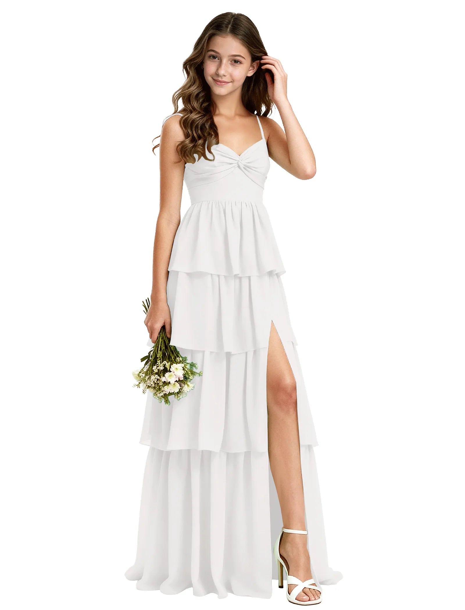 Tiered Chiffon Maxi Dress for Girls with Slit Detail