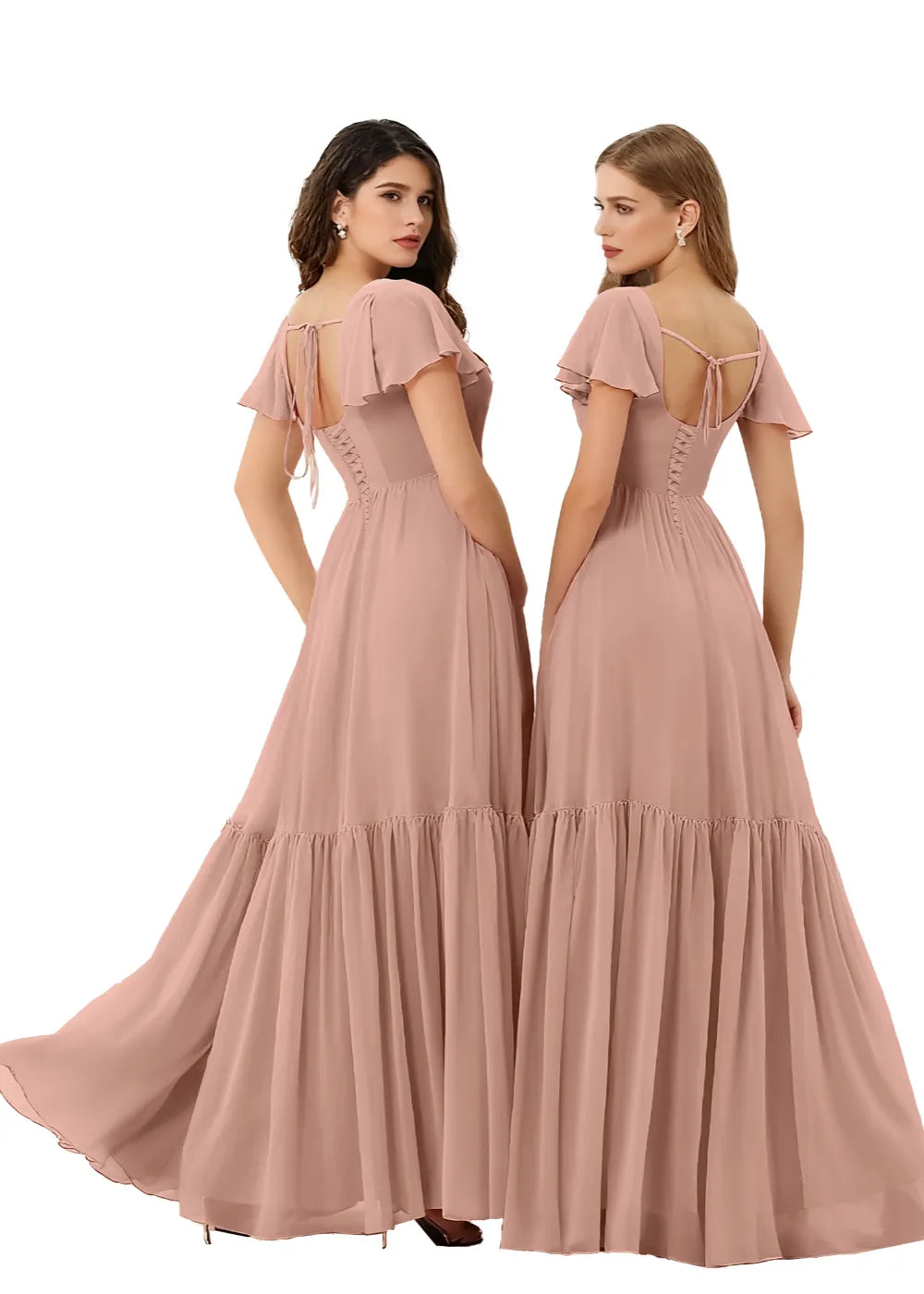 Square Neck Flowy Chiffon Bridesmaid Dress