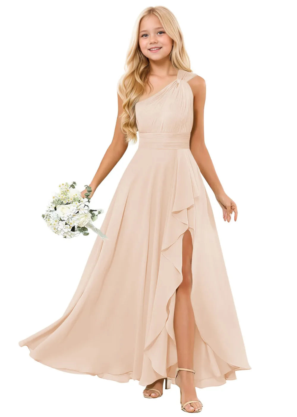 One-Shoulder Chiffon Junior Bridesmaid Dresses