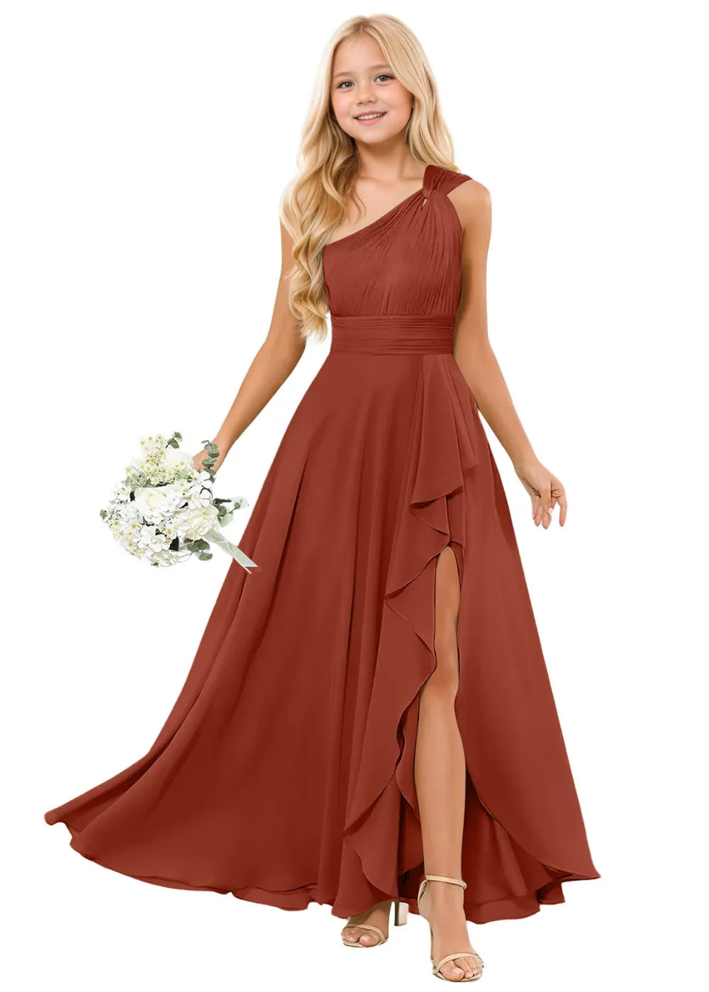 One-Shoulder Chiffon Junior Bridesmaid Dresses