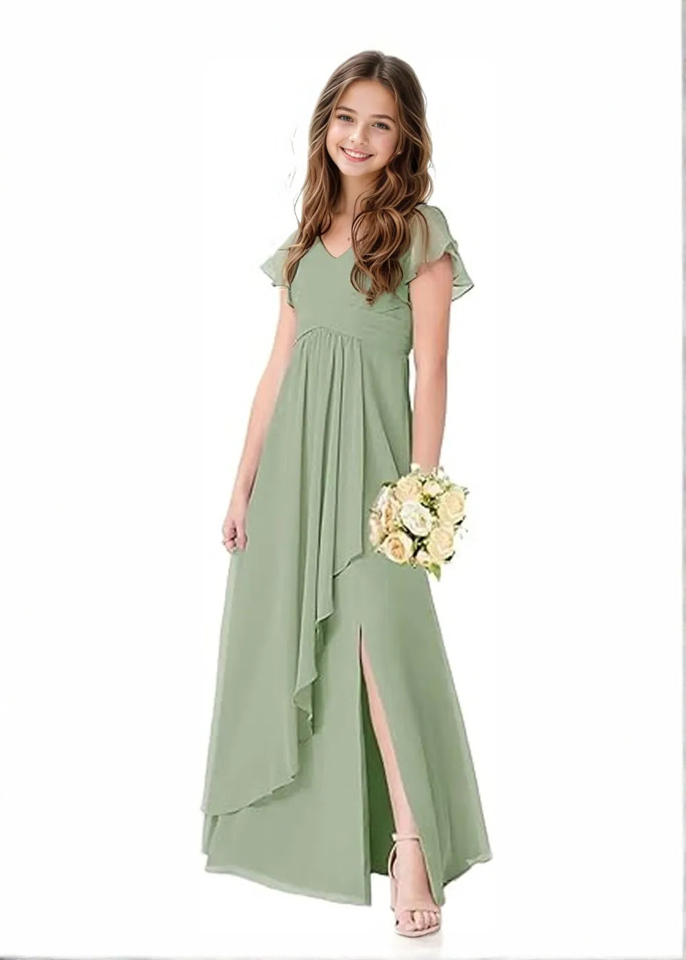 Floor Length Elegant Flower Girl Dresses Modern Slit Chiffon Maxi | Fynony Floor Length Elegant Flower Girl Dresses Modern Slit Chiffon Maxi | Fynony