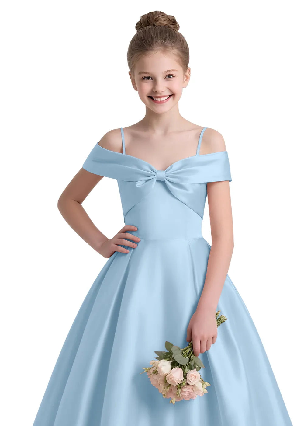 Bow-Off-Shoulder Princess Gown for Girls