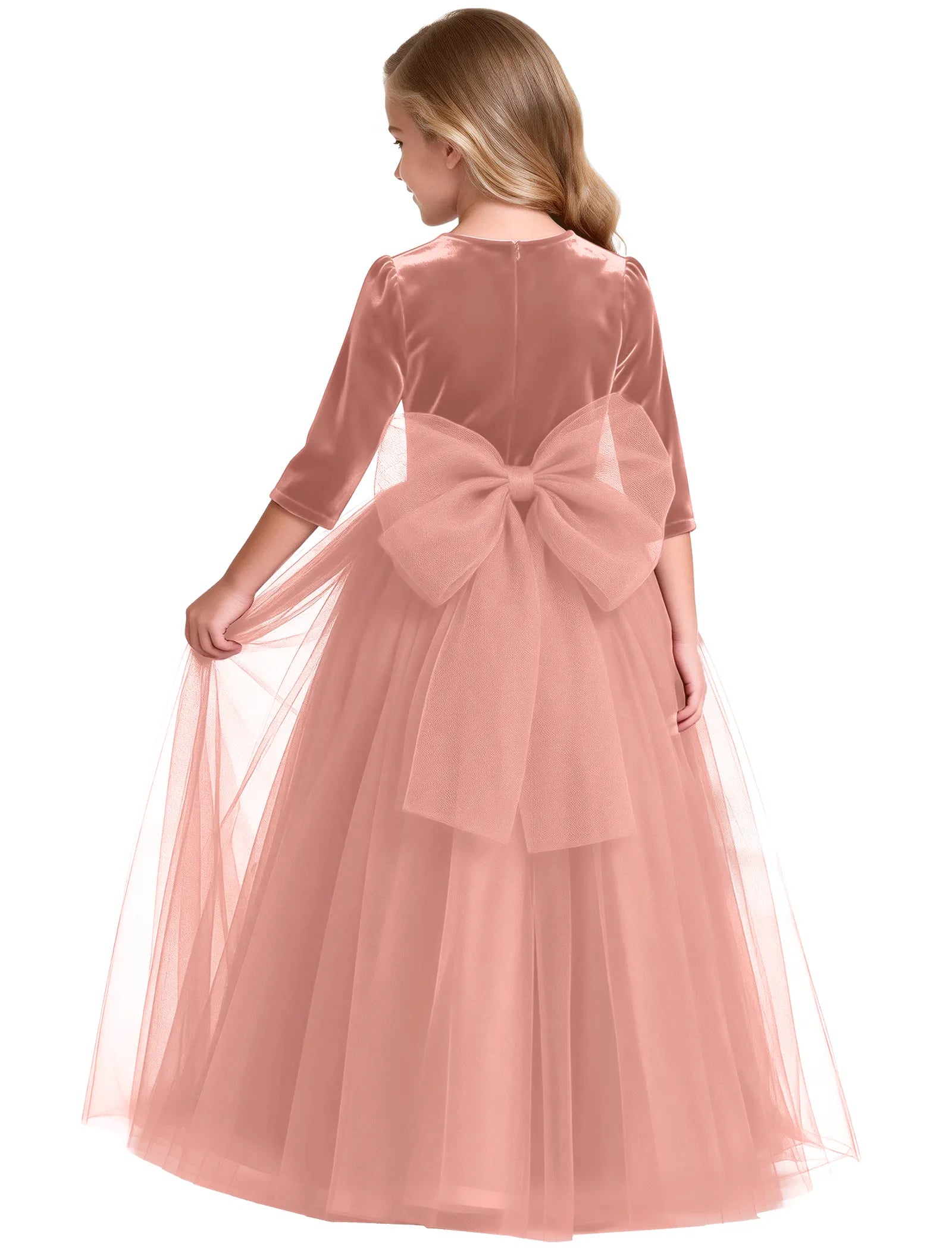 Velvet Tulle Flower Girl Dress with Bow