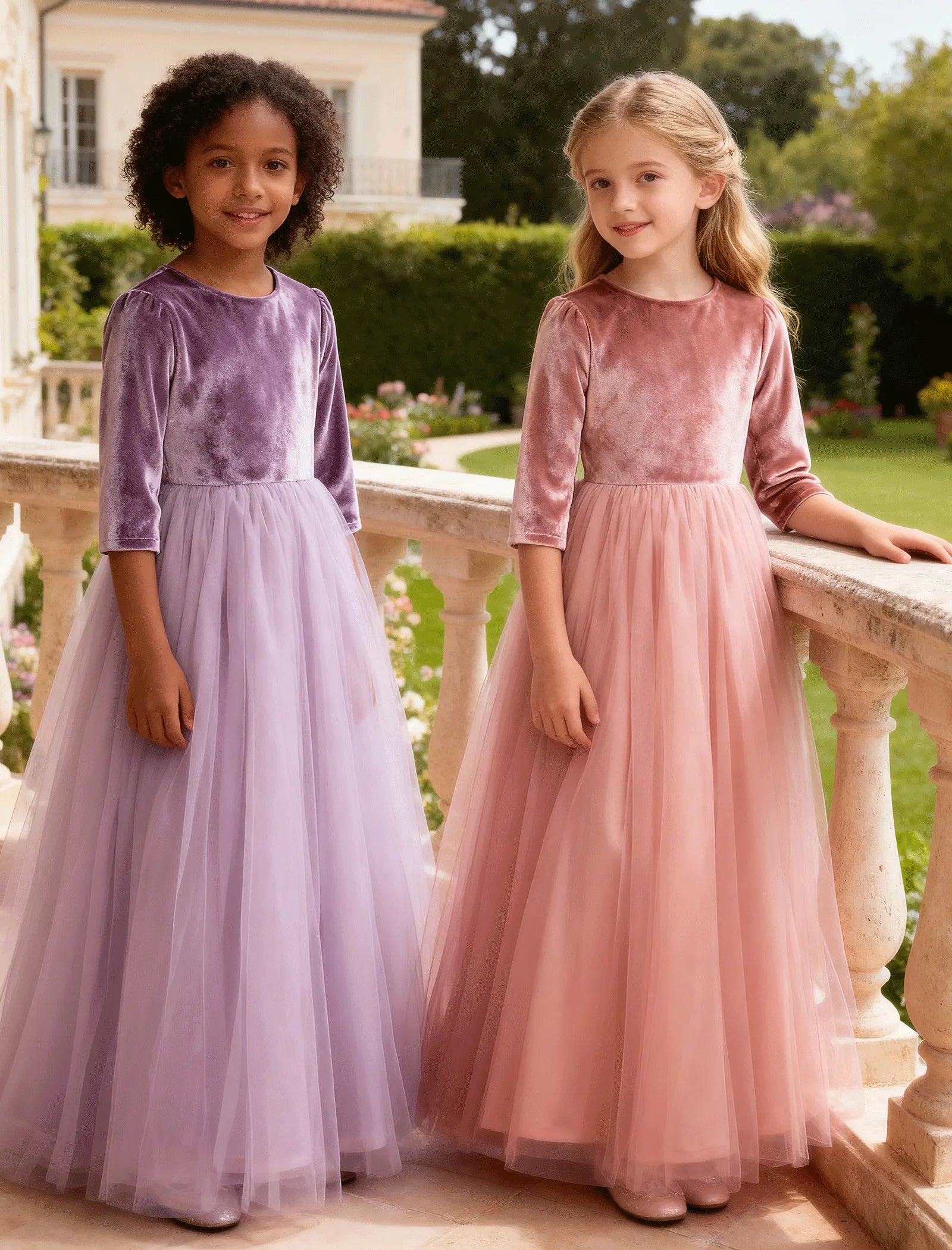 Velvet Tulle Flower Girl Dress with Bow