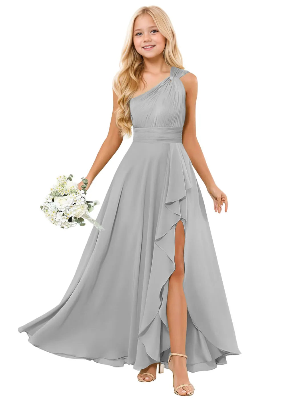 One-Shoulder Chiffon Junior Bridesmaid Dresses