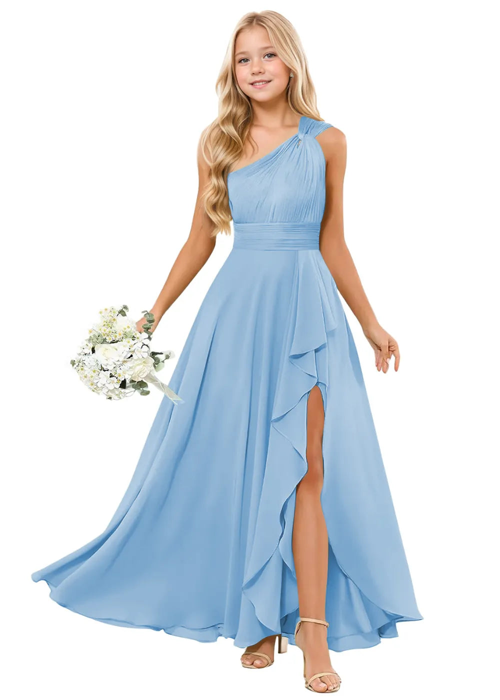 One-Shoulder Chiffon Junior Bridesmaid Dresses