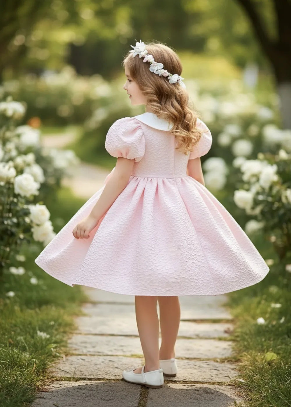 Vintage Charm Puff Sleeve Flower Girl Dress