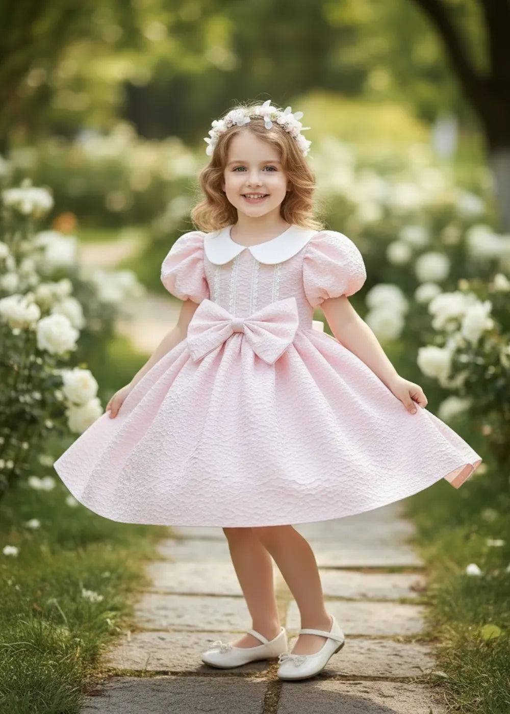 Vintage Charm Puff Sleeve Flower Girl Dress