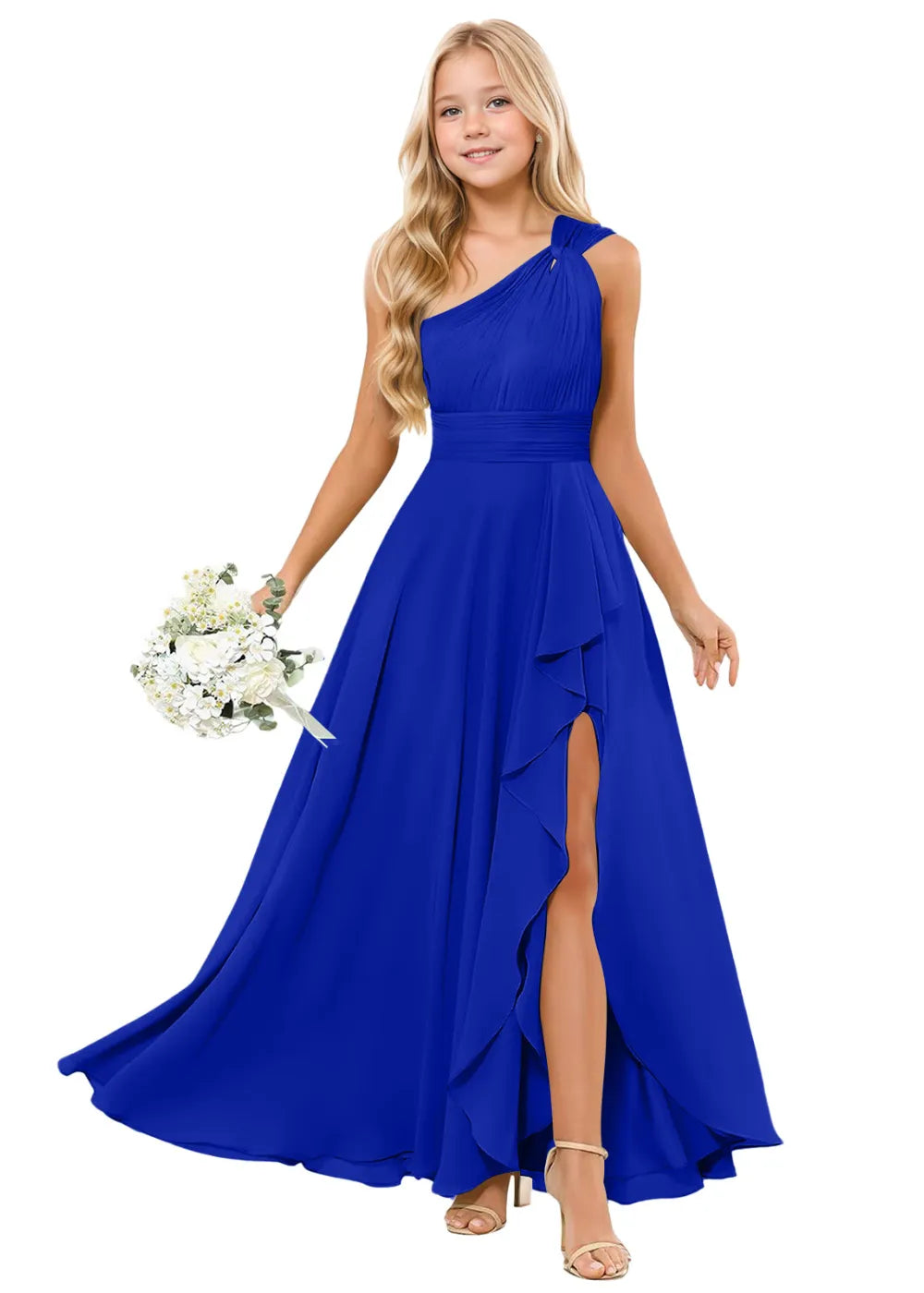 One-Shoulder Chiffon Junior Bridesmaid Dresses