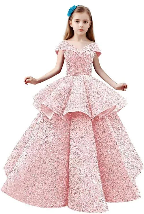 オフショルダーのレースプリンセスドレス