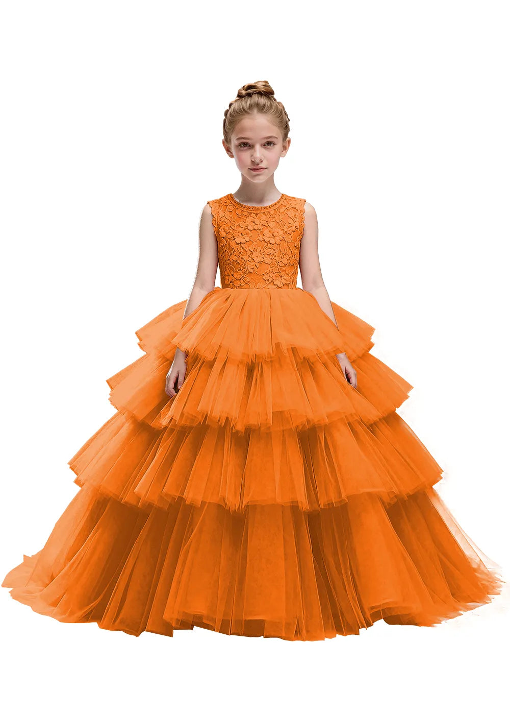 Floral Lace Kids Party Dress with Tiered Skirt