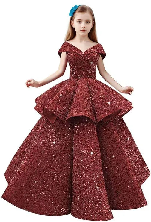 オフショルダーのレースプリンセスドレス