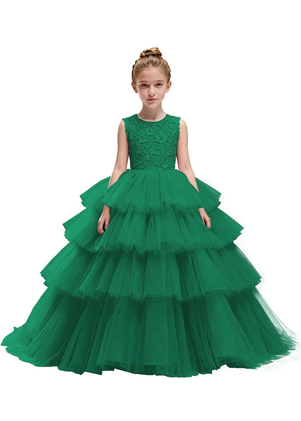 Floral Lace Kids Party Dress with Tiered Skirt