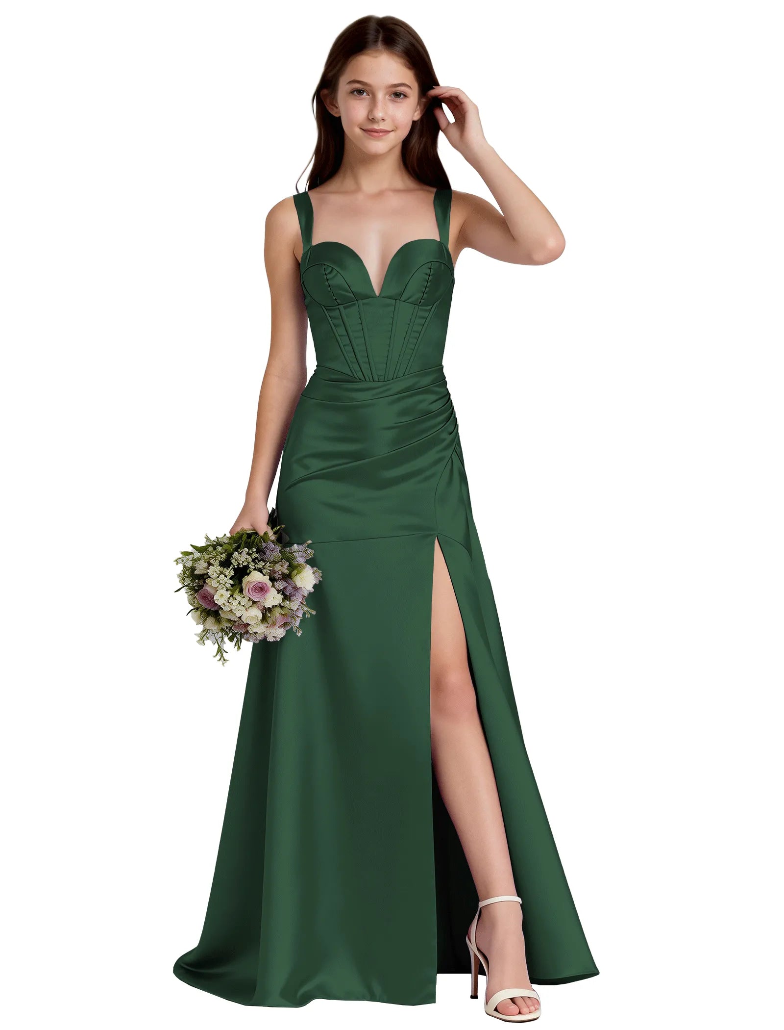 Shiny A-Line Satin Dress With Bustier Bodice for Girls