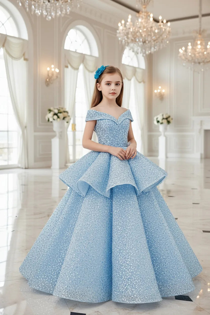 オフショルダーのレースプリンセスドレス