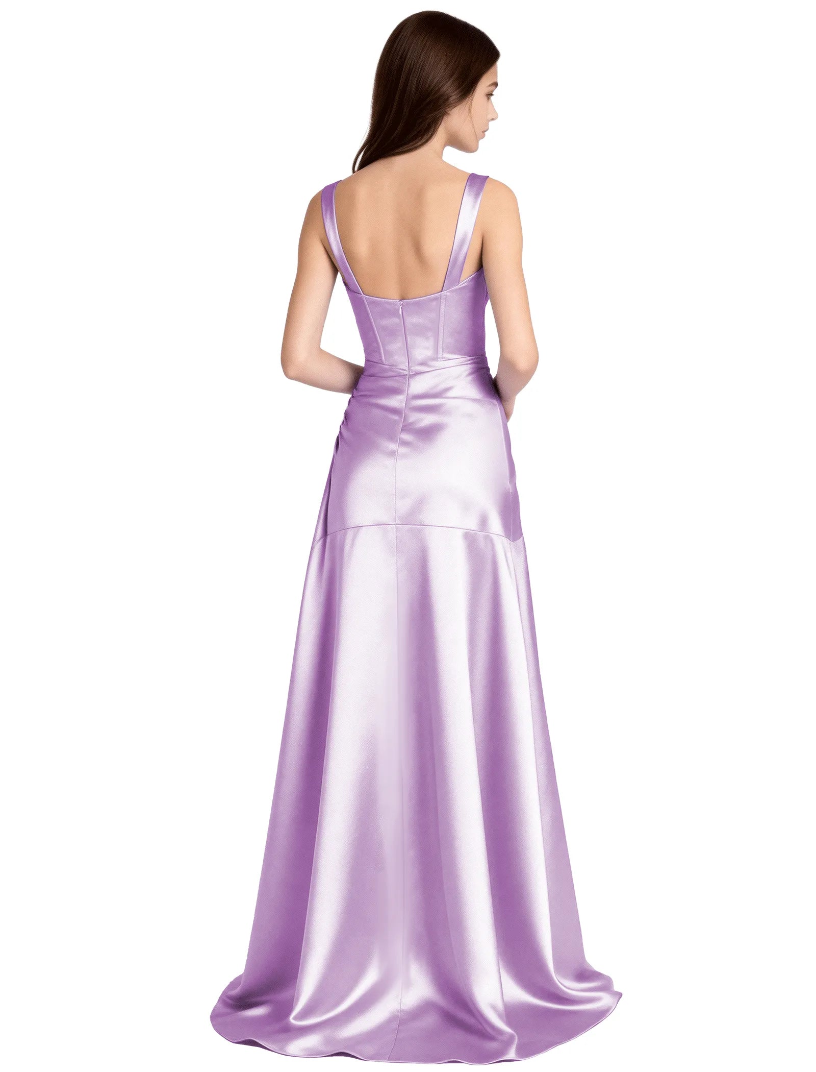 Shiny A-Line Satin Dress With Bustier Bodice for Girls