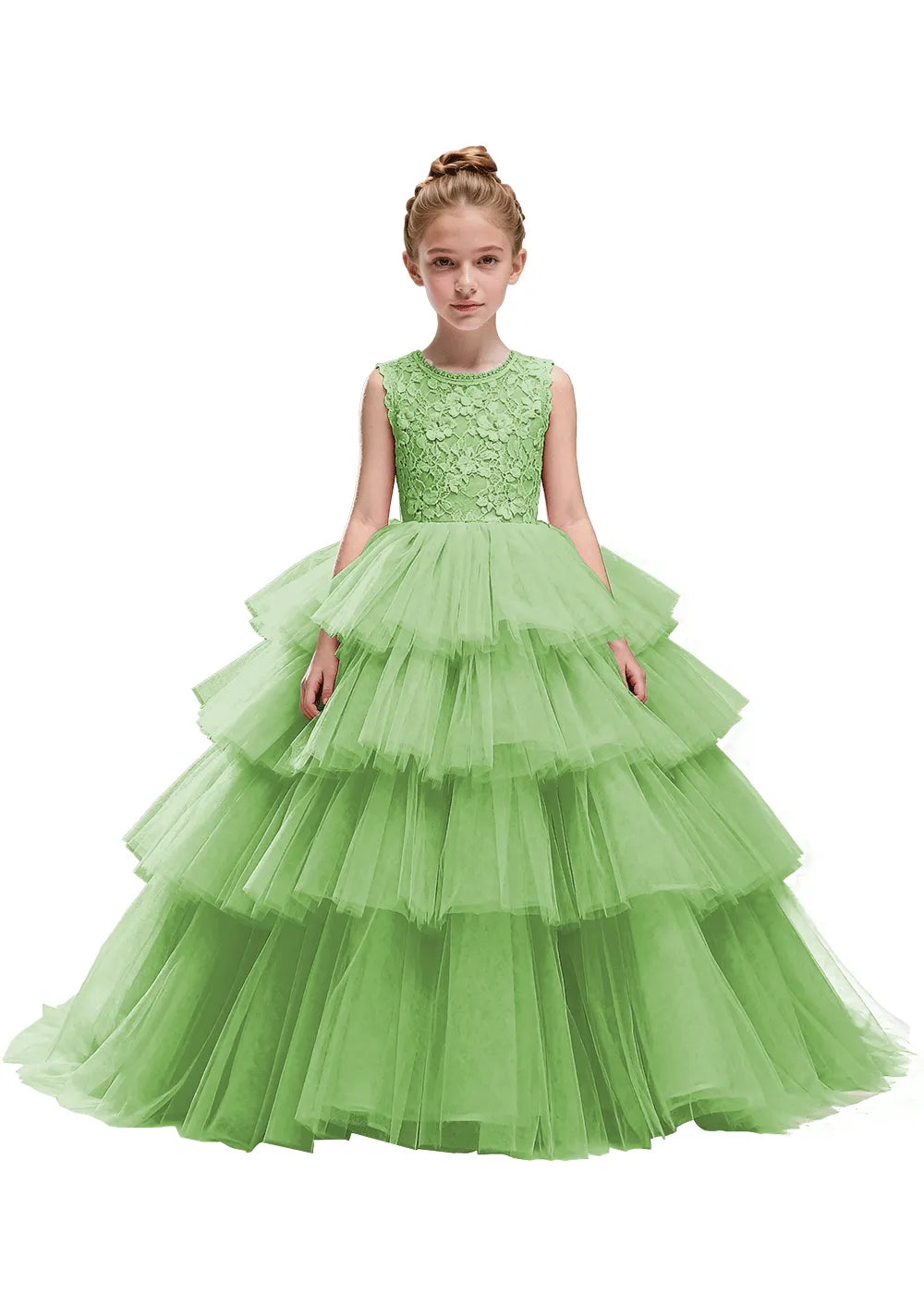 Floral Lace Kids Party Dress with Tiered Skirt