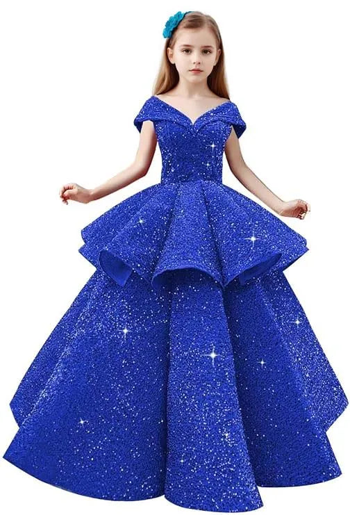 オフショルダーのレースプリンセスドレス