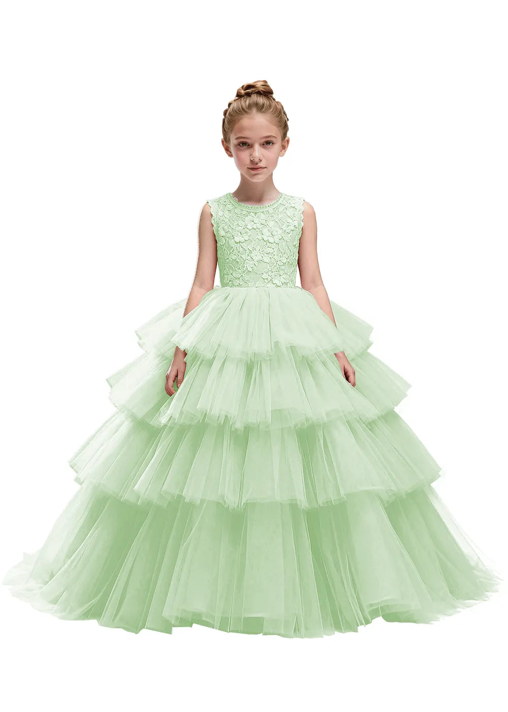 Floral Lace Kids Party Dress with Tiered Skirt
