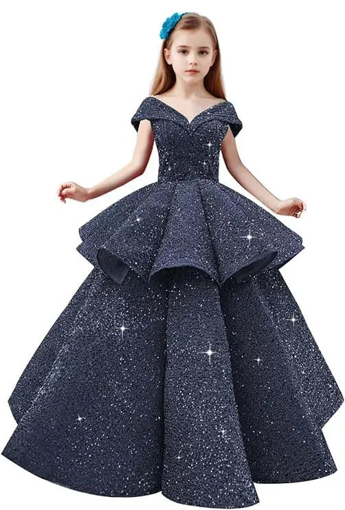 オフショルダーのレースプリンセスドレス