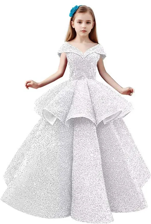 オフショルダーのレースプリンセスドレス