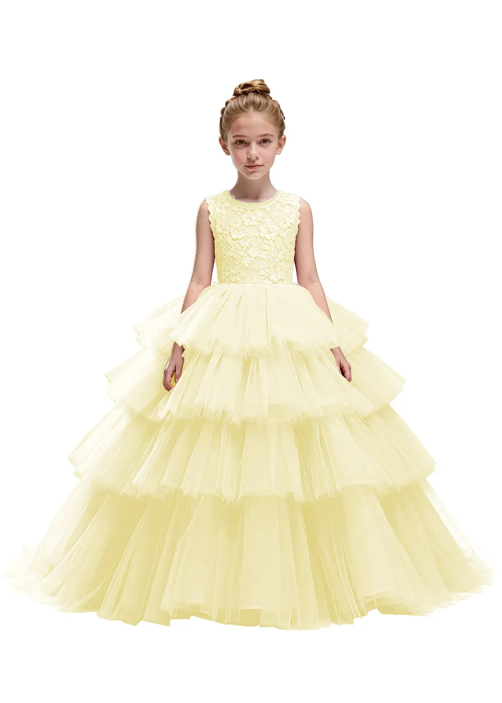 Floral Lace Kids Party Dress with Tiered Skirt