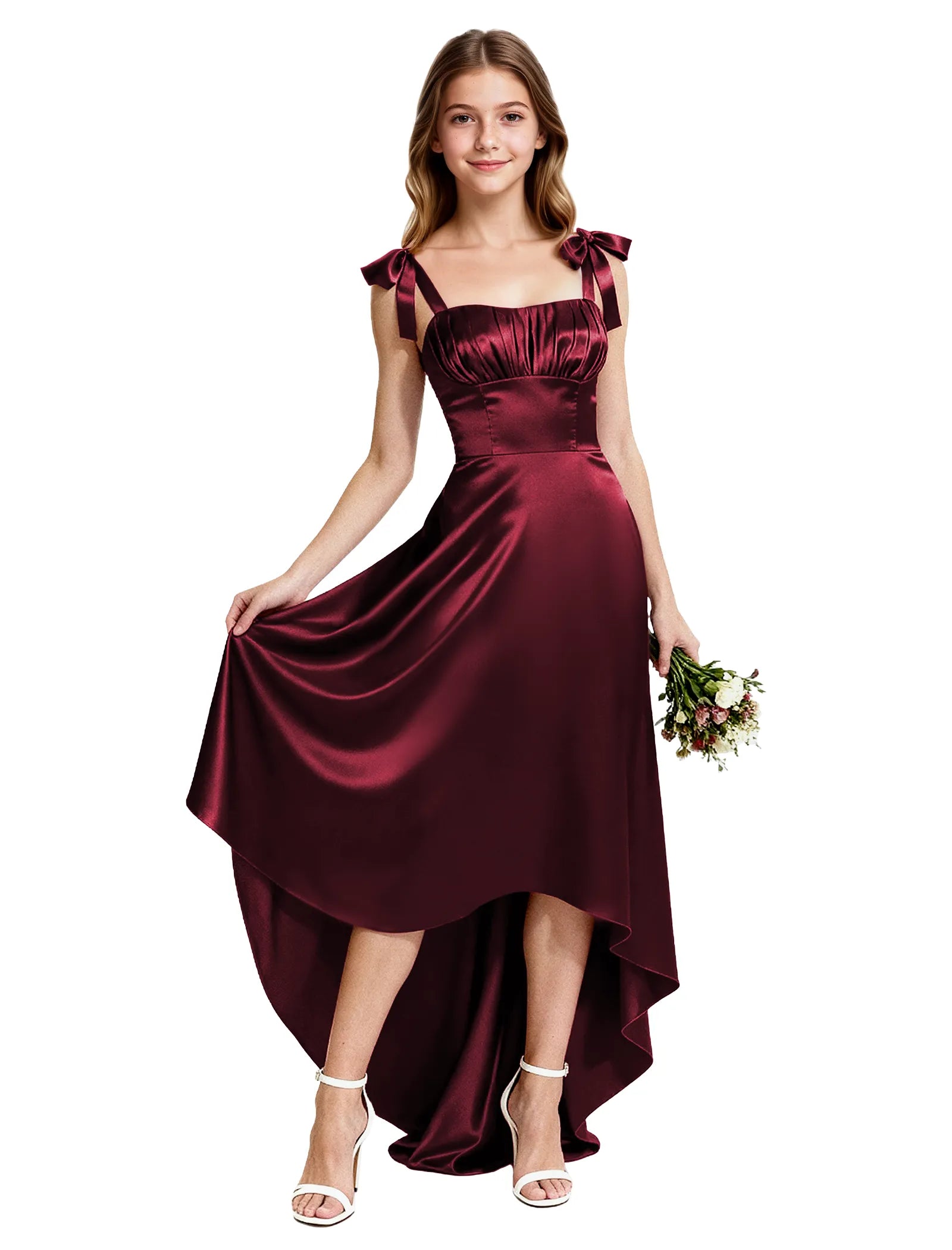 Flower Girl Satin Dress with Sweetheart Draping Effect