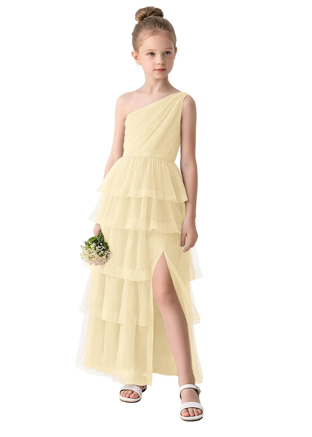 Aurora One-Shoulder Ruffle Layer Girl Dress