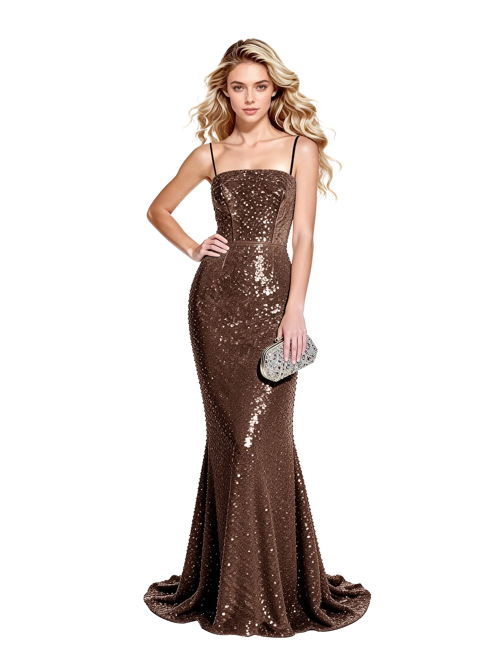 Sequin Mermaid Gown with Spaghetti Straps