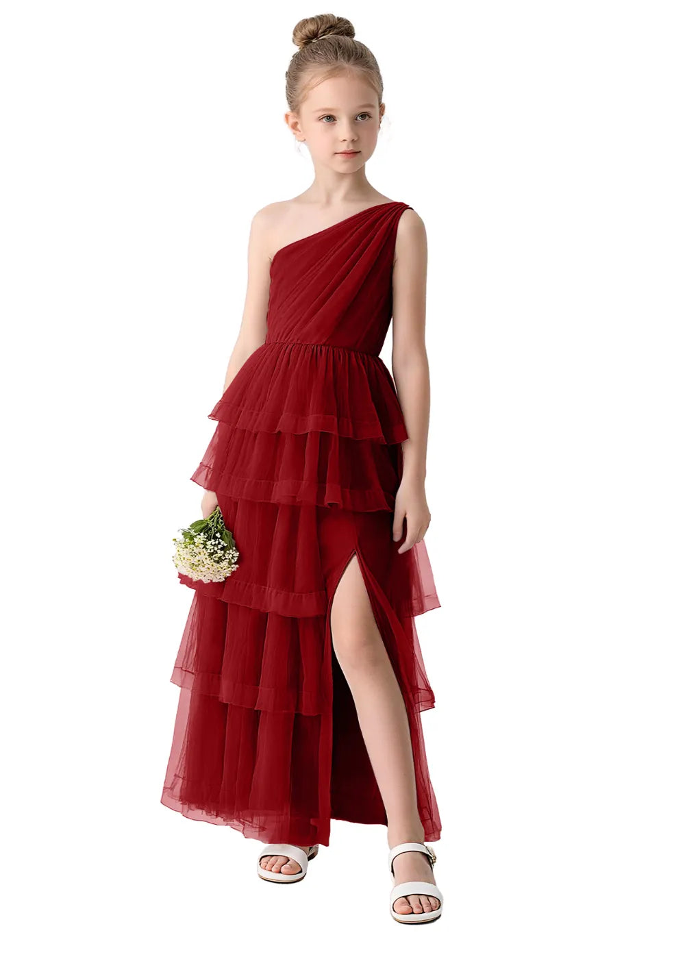 Aurora One-Shoulder Ruffle Layer Girl Dress