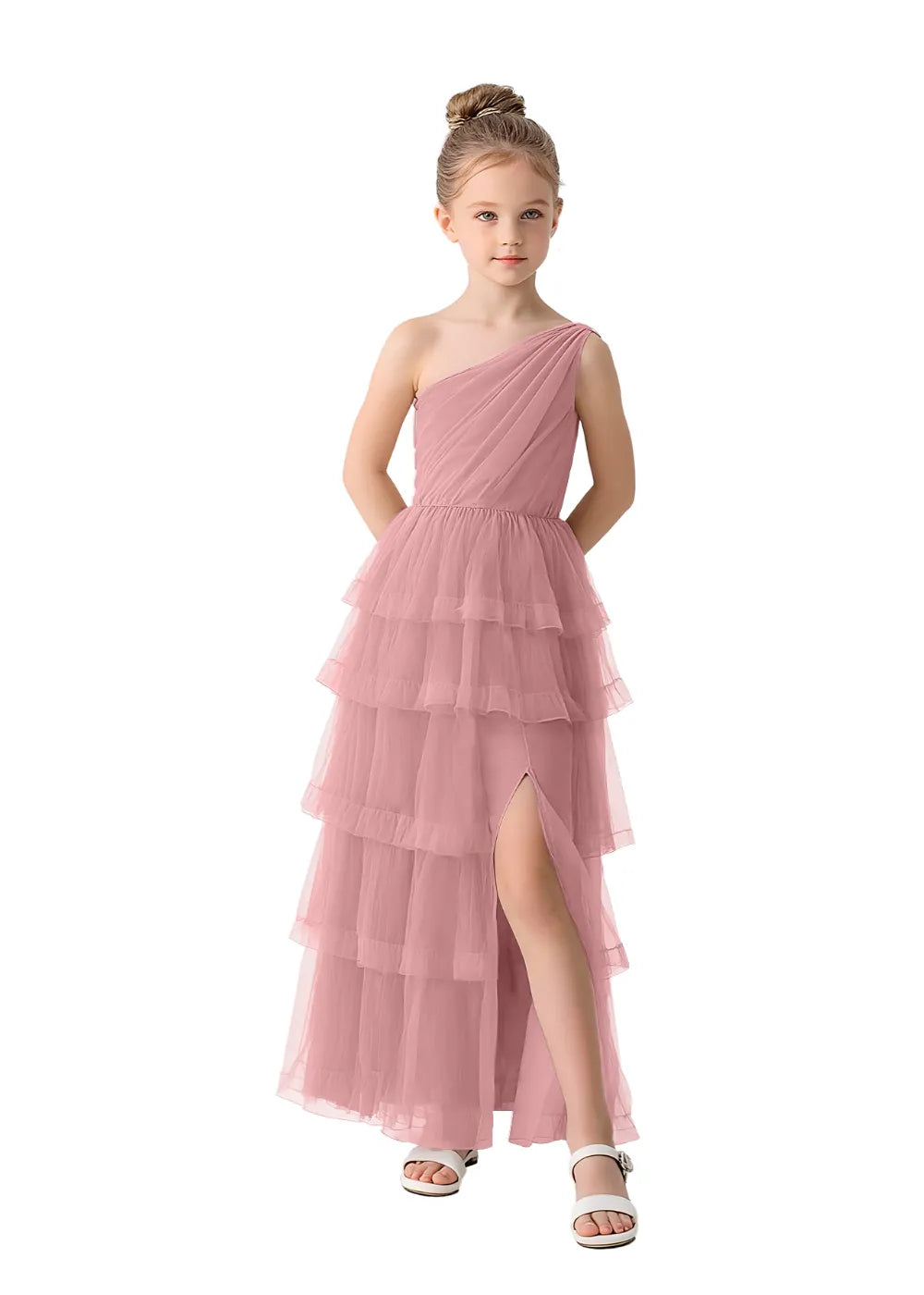 Aurora One-Shoulder Ruffle Layer Girl Dress