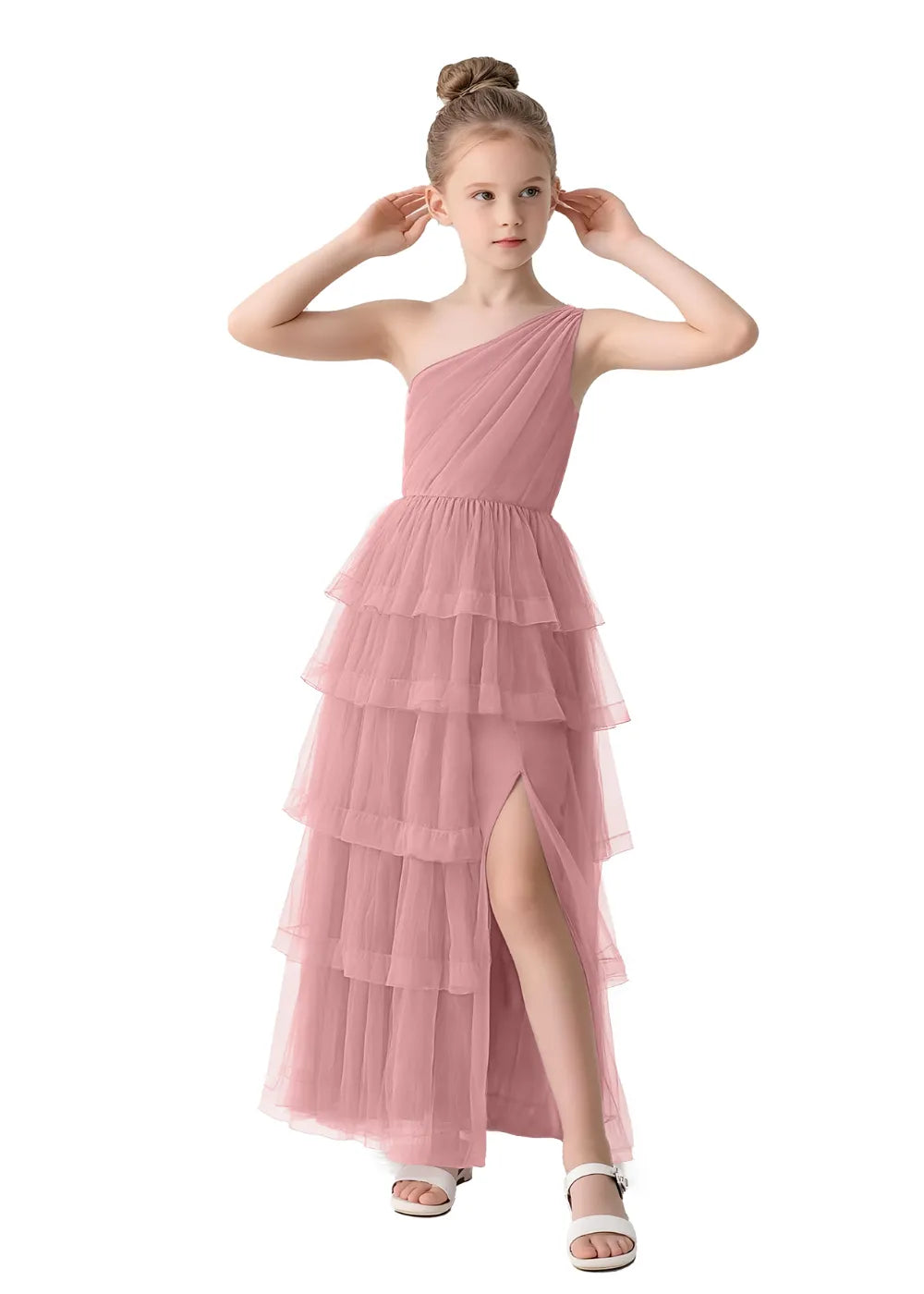 Aurora One-Shoulder Ruffle Layer Girl Dress