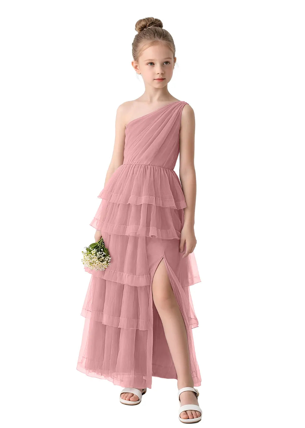 Aurora One-Shoulder Ruffle Layer Girl Dress