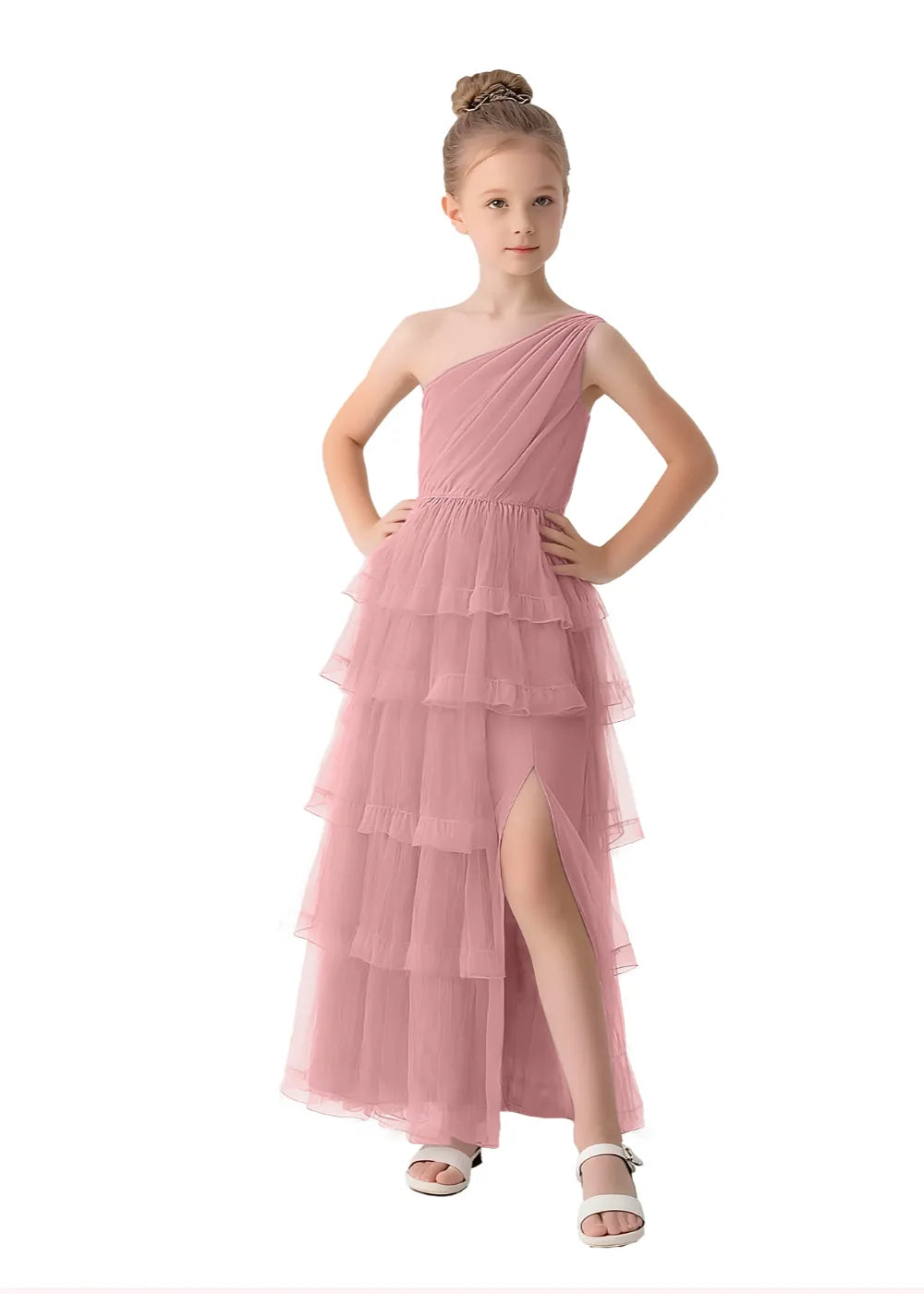 Aurora One-Shoulder Ruffle Layer Girl Dress