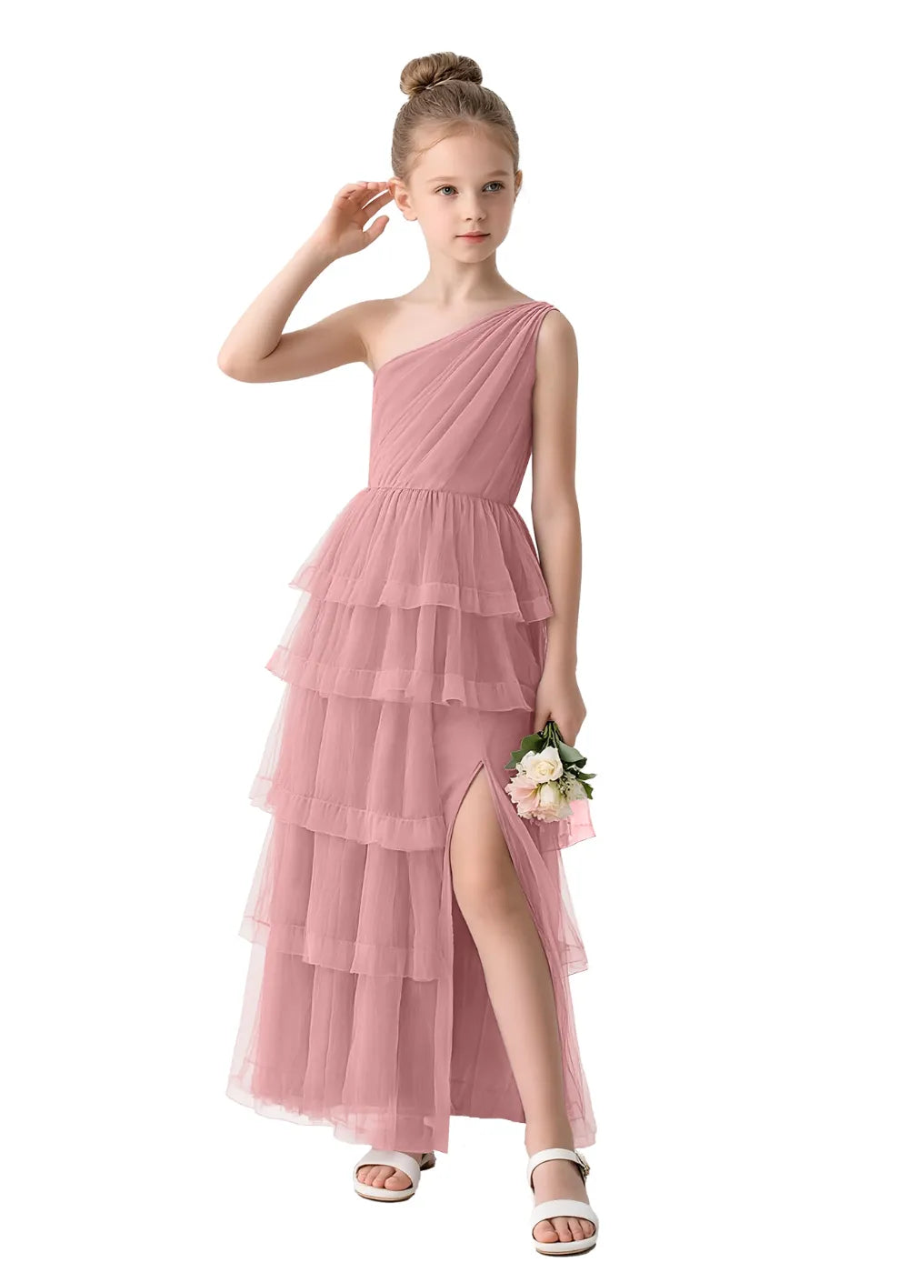 Aurora One-Shoulder Ruffle Layer Girl Dress