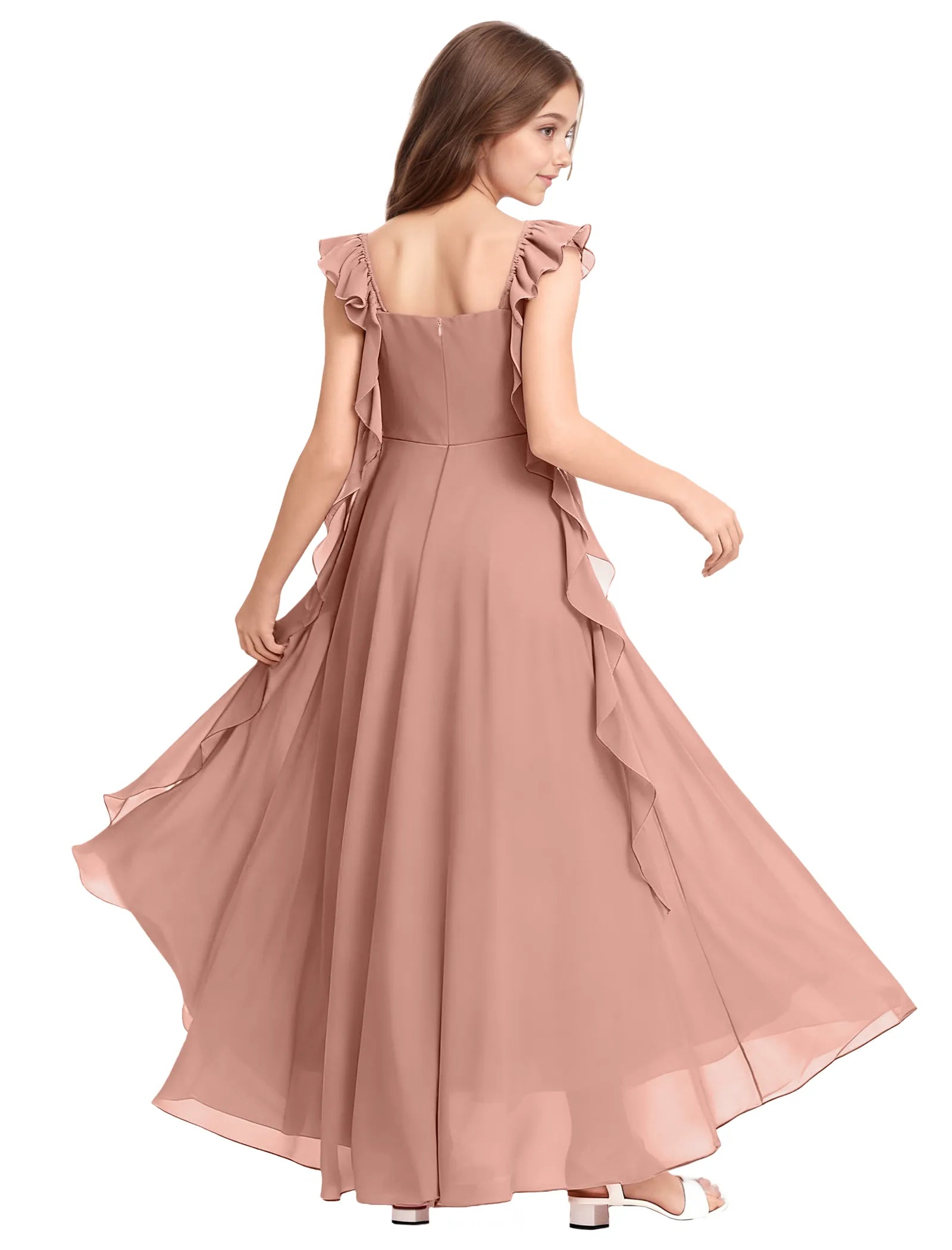 Girls Ruffle Strap Chiffon Maxi Dress for Special Occasions