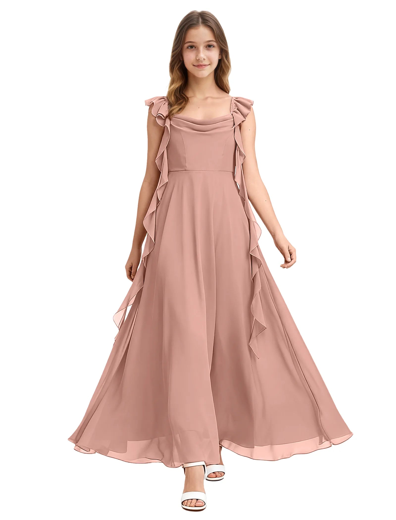 Girls Ruffle Strap Chiffon Maxi Dress for Special Occasions