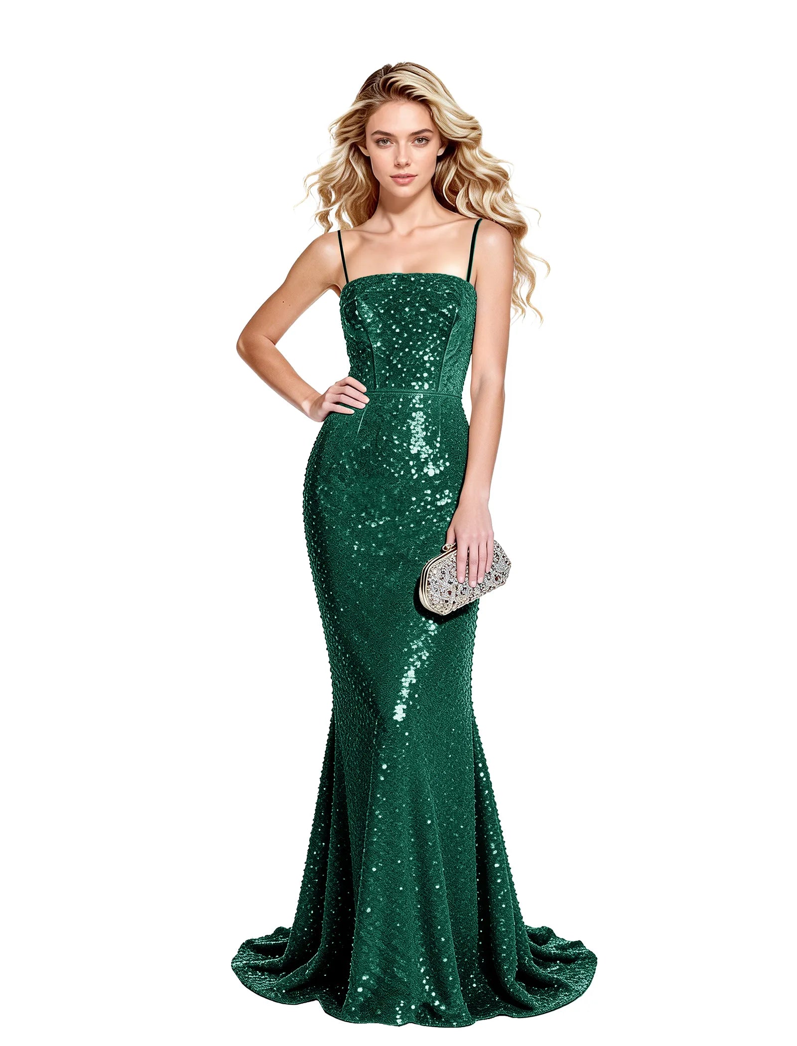 Sequin Mermaid Gown with Spaghetti Straps