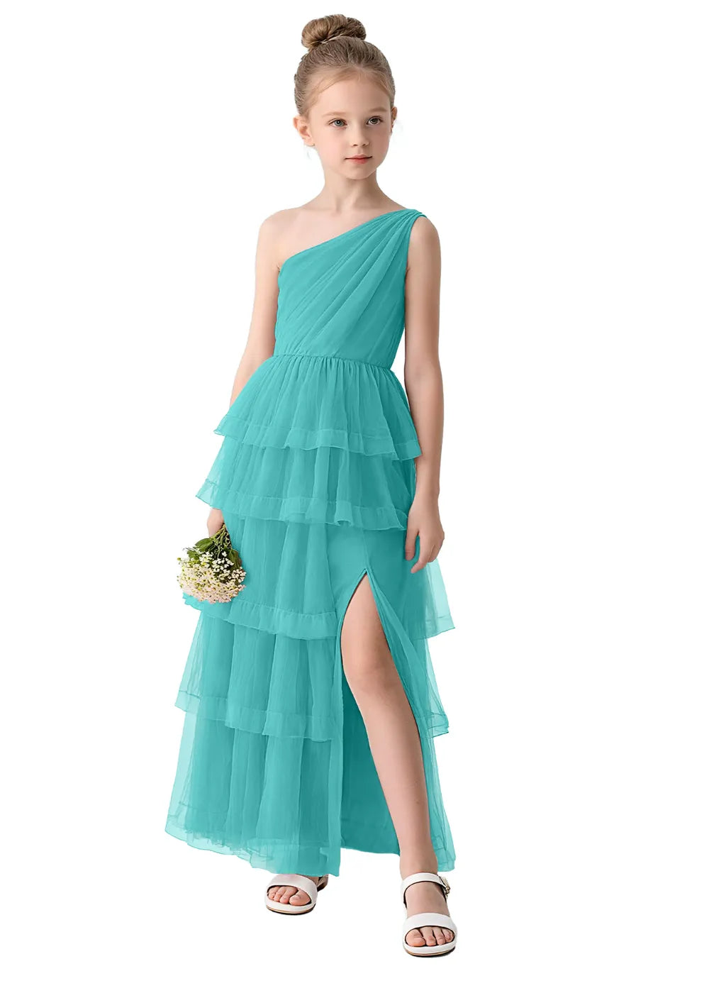 Aurora One-Shoulder Ruffle Layer Girl Dress