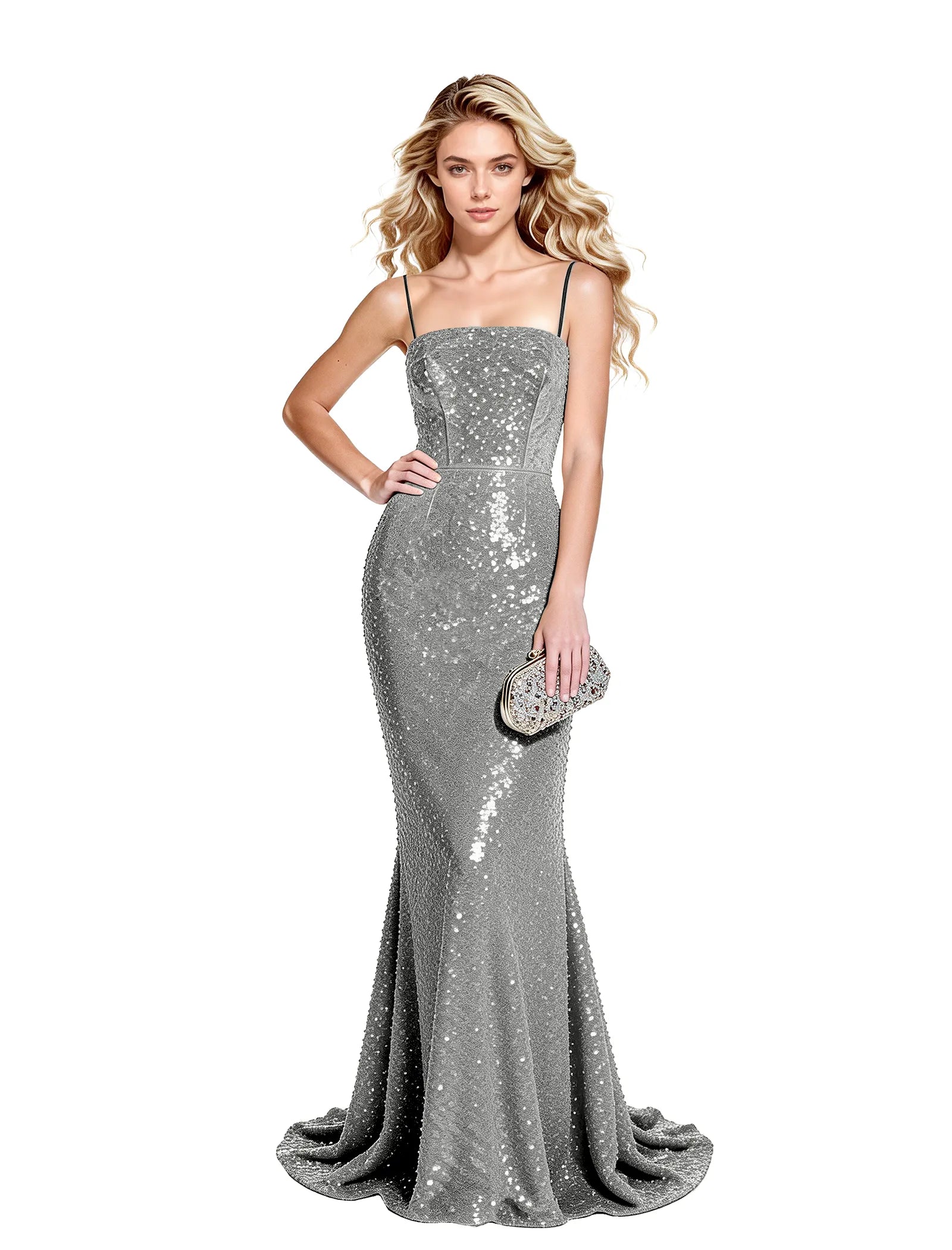 Sequin Mermaid Gown with Spaghetti Straps