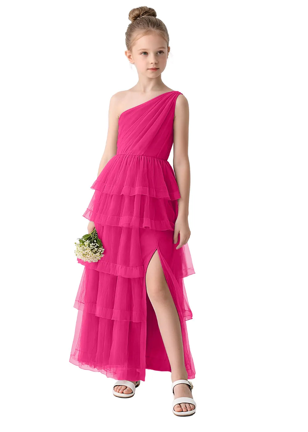 Aurora One-Shoulder Ruffle Layer Girl Dress
