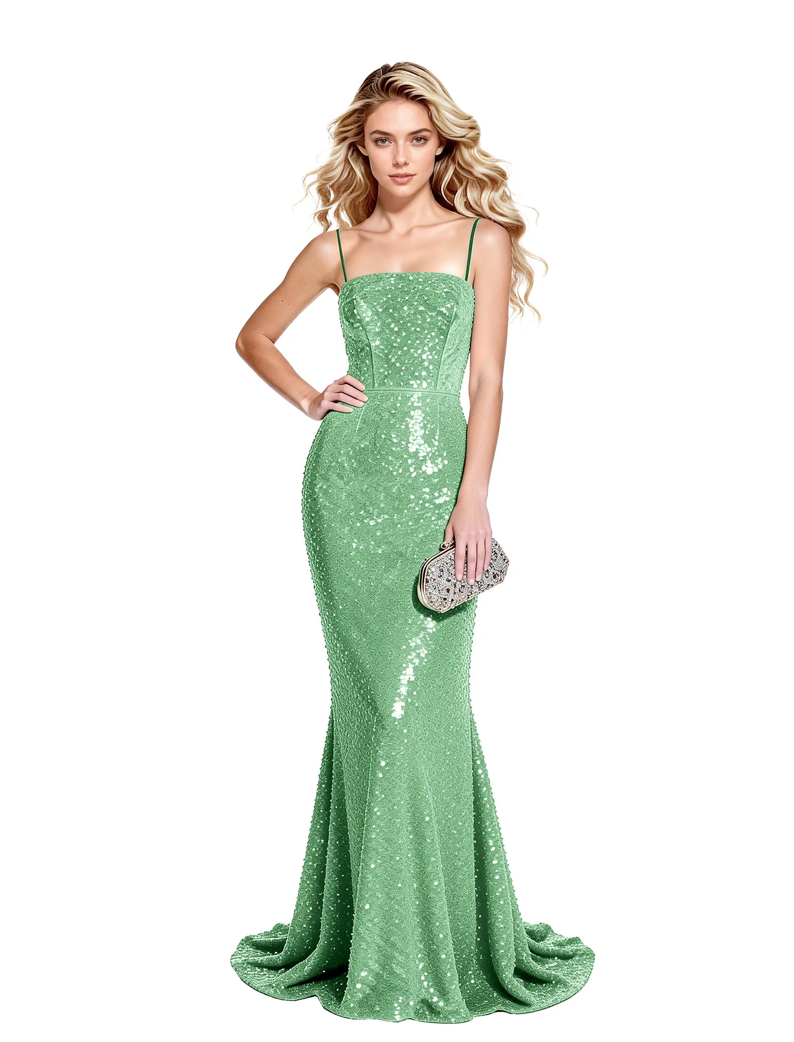 Sequin Mermaid Gown with Spaghetti Straps