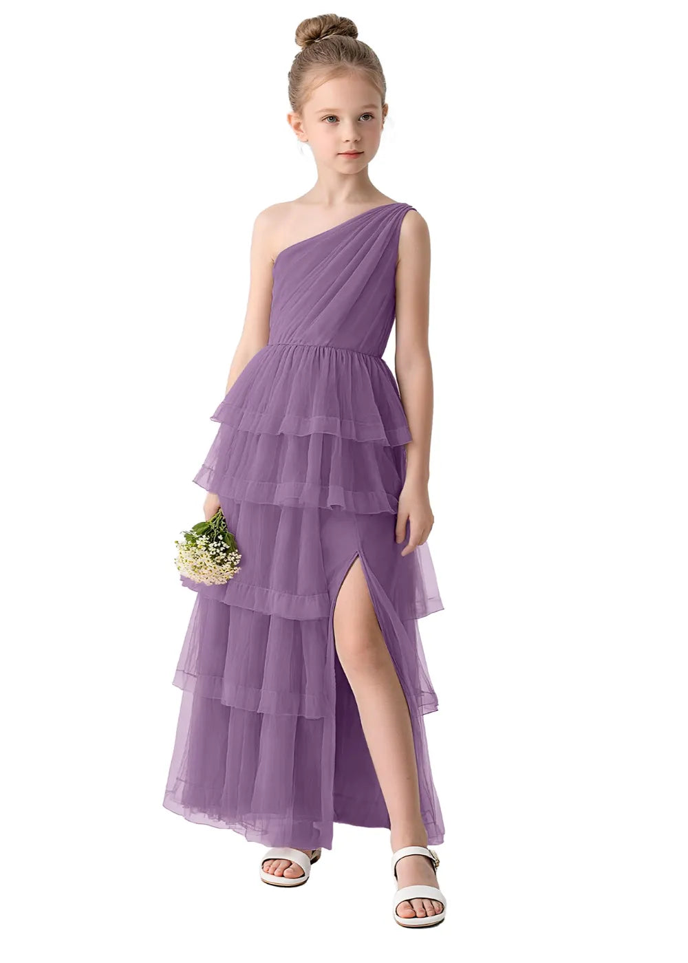 Aurora One-Shoulder Ruffle Layer Girl Dress