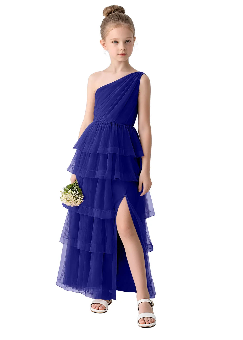 Aurora One-Shoulder Ruffle Layer Girl Dress